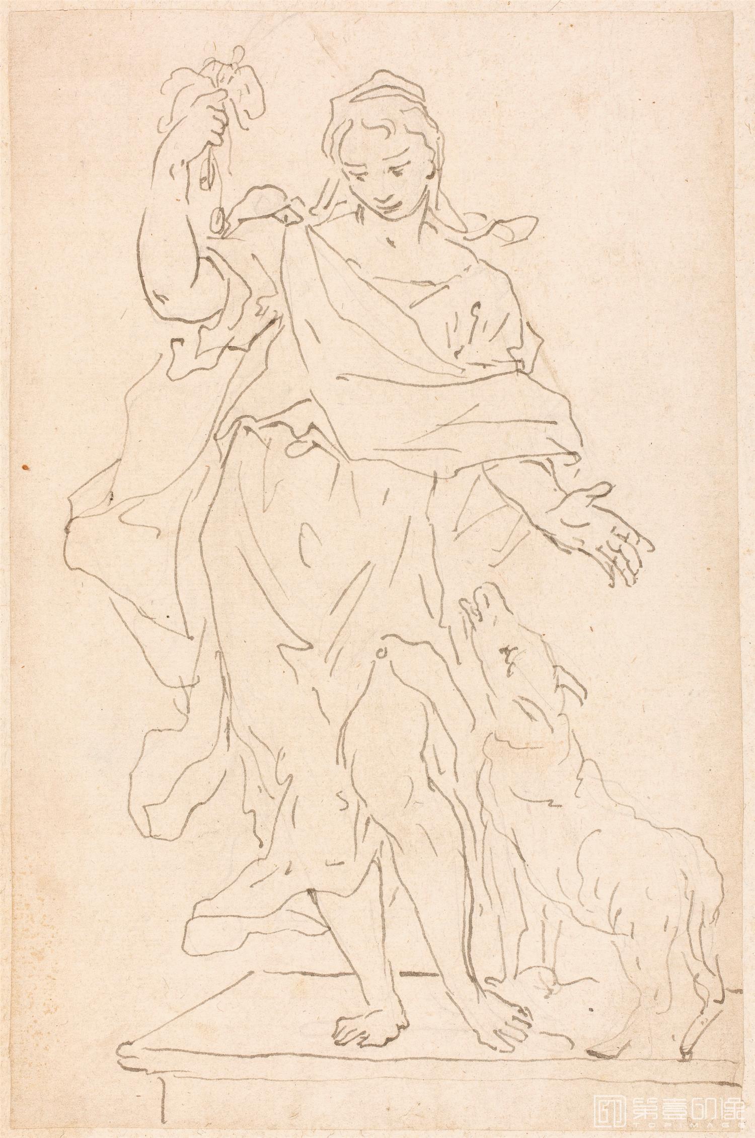 素描-西班牙普拉多美术馆素描藏画-Anonimo-Figura femenina-0272